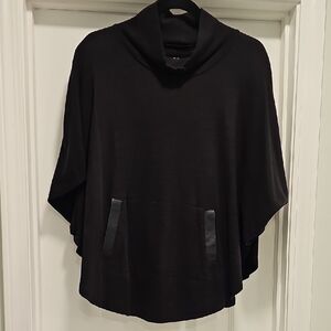 Black Cowl Neck Poncho wFaux Leather